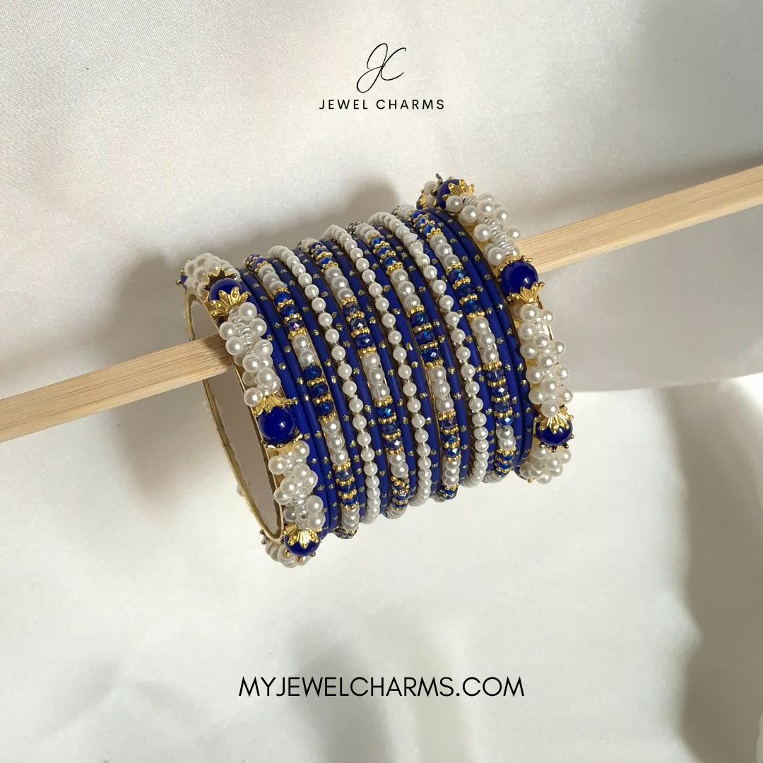 Dark Blue Pearl Motichoor Bangles Choorian Set