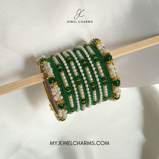 Green Pearl Motichoor Bangles Choorian Set