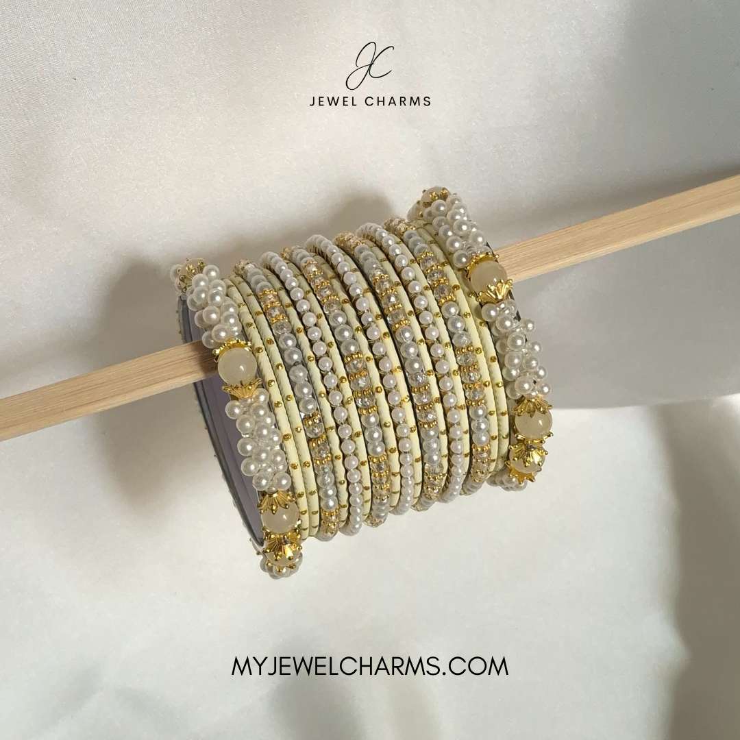 Light Pistachio Pearl Motichoor Bangles Choorian Set