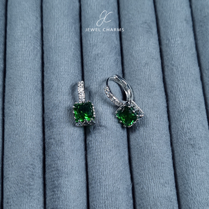 Emerald Green Square Cut Hook Style Zircon Earrings