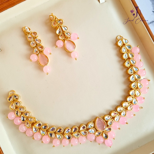 Double Leaf Baby pink choker set