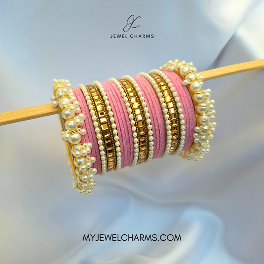 Baby Pink Triple Karra Gajra Bangles