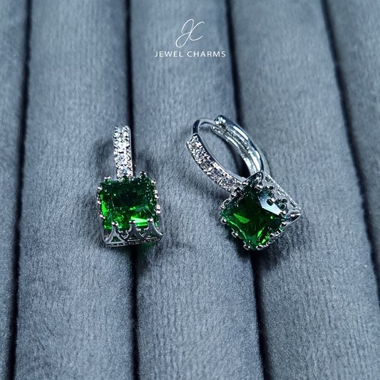 Emerald Green Square Cut Hook Style Zircon Earrings