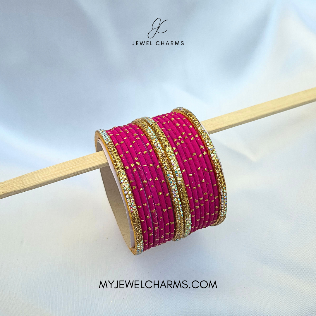 Shocking Pink Rainbow Tetra Karra Bangles Set