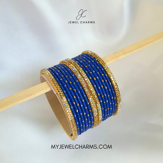 Dark Blue Rainbow Tetra Karra Bangles Set