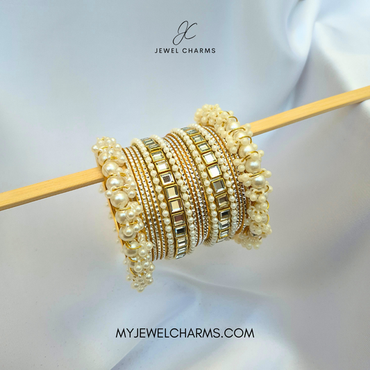 Double Golden Karra Pearl Bangles Set