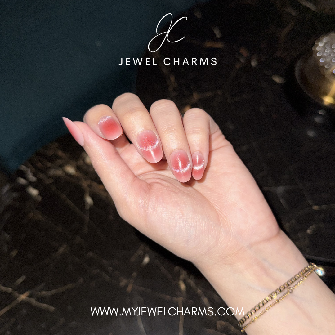 JC113 24 Pink pieces Cat Eye Nails with free Nails application kit