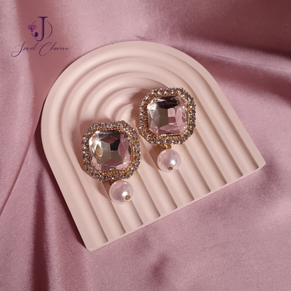 Premium Crystal Mega Pearl Rhombus Cut Earrings Zircon