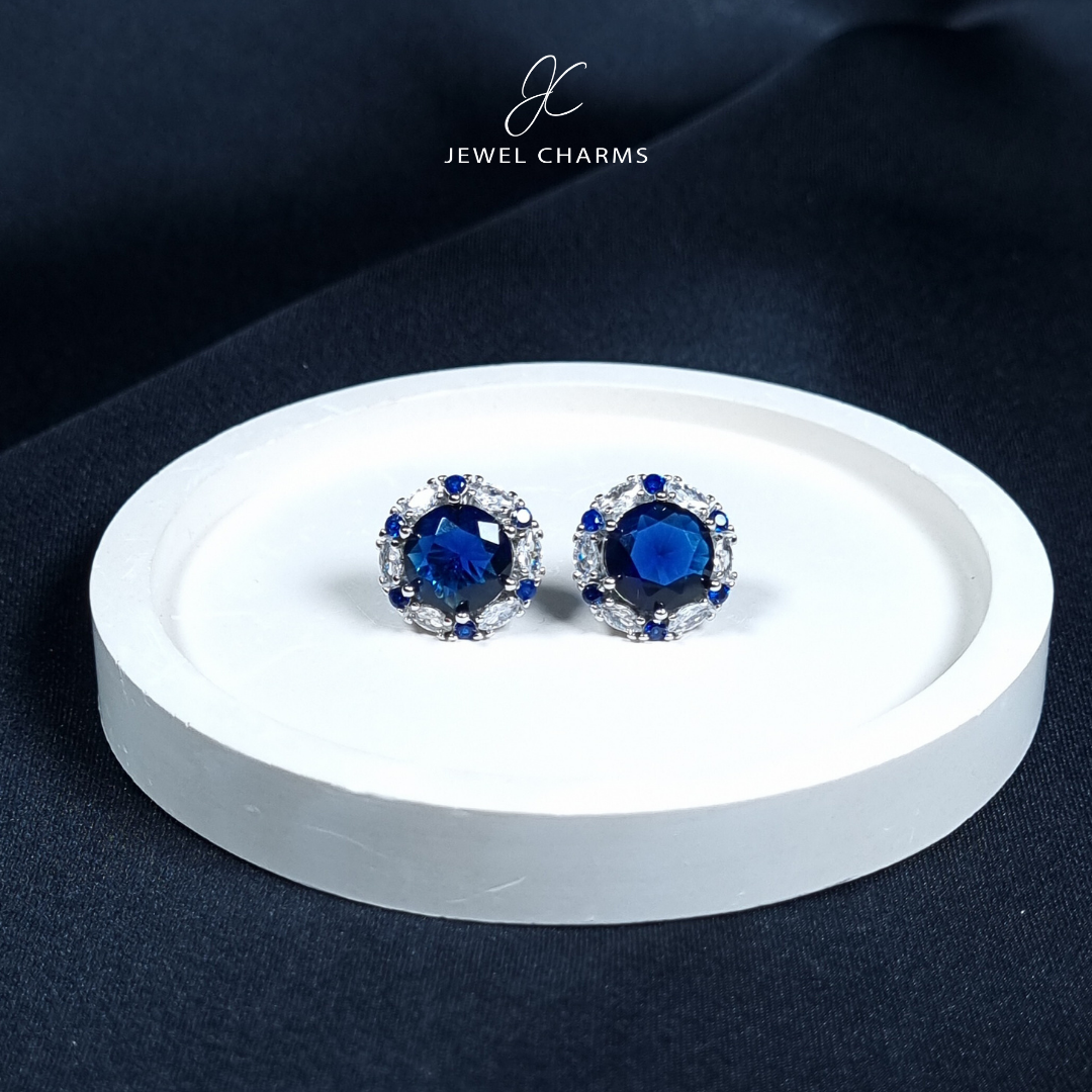 Royal Blue Dotted Edge Round Studs