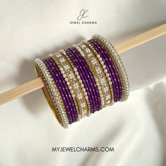 Purple duo Royal pearl bangles choorian set