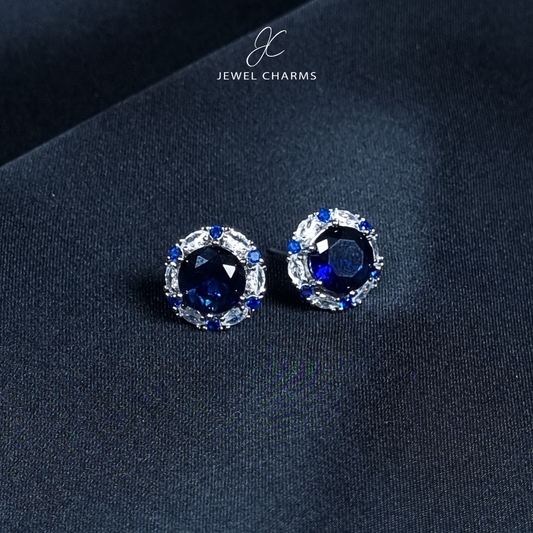 Royal Blue Dotted Edge Round Studs