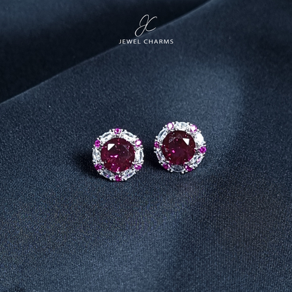 Ruby Pink Round Dotted Edge studs