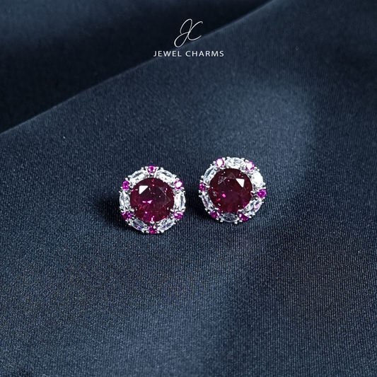 Ruby Pink Round Dotted Edge studs