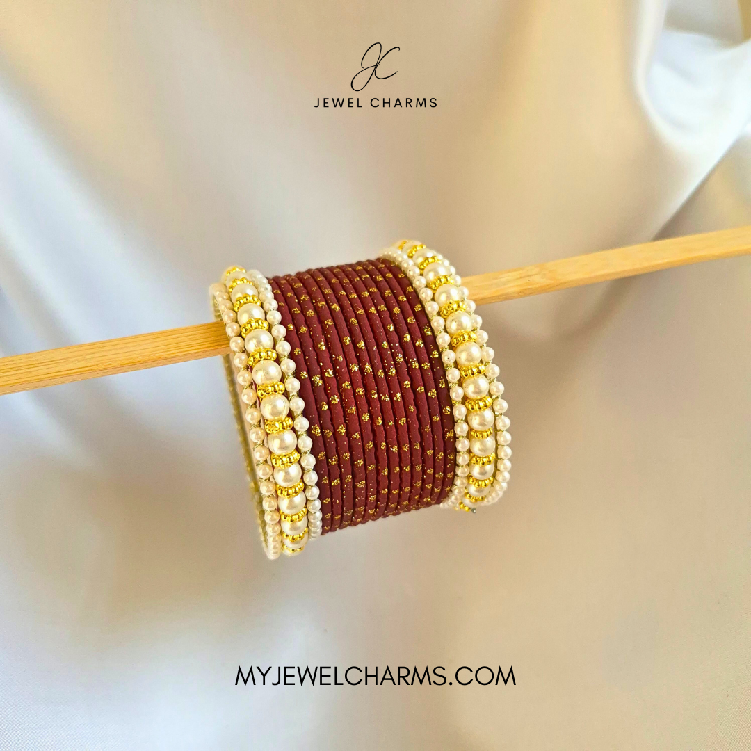Maroon Golden Dotted Mughal Pearl Bangles
