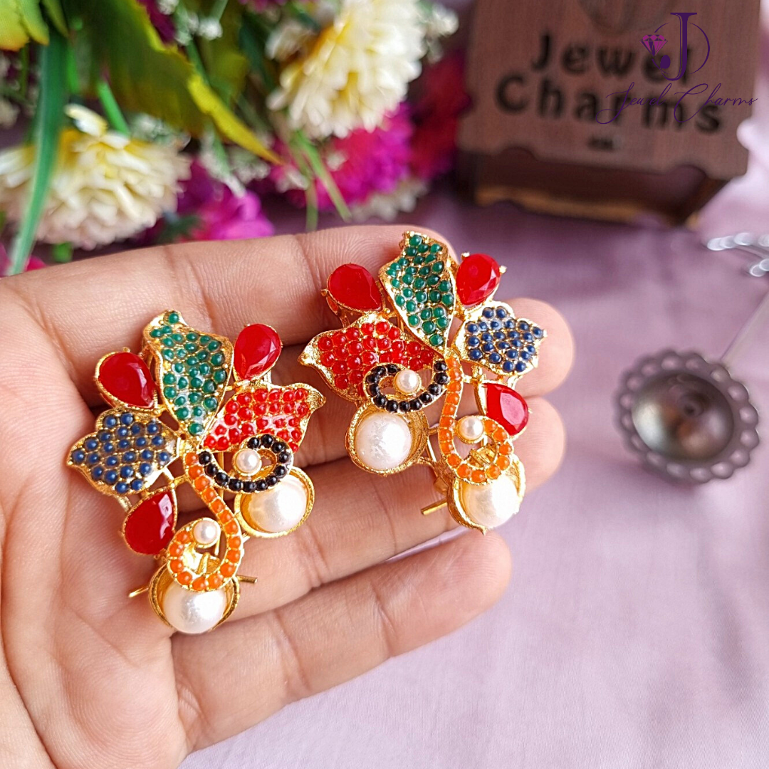 Multi Sea Flower Pearl Earrings