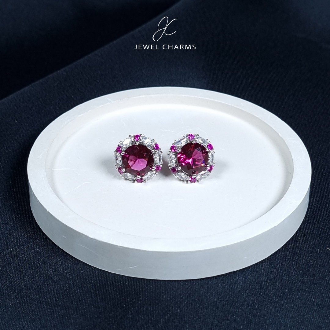 Ruby Pink Round Dotted Edge studs