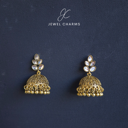 Golden Antique Penta Sheesha Leaf Jhumki