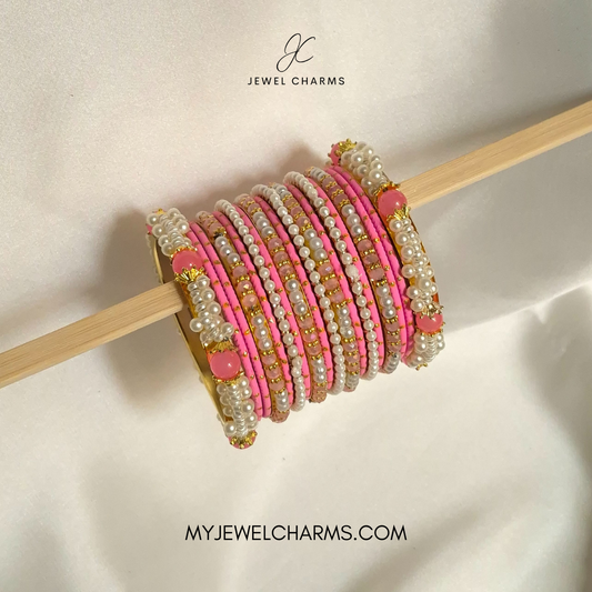 Light Pink Pearl Motichoor Bangles Choorian Set