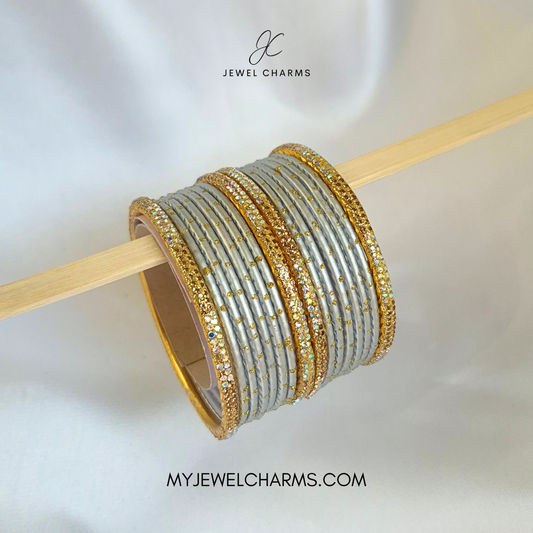 Grey Rainbow Tetra Karra Bangles Set