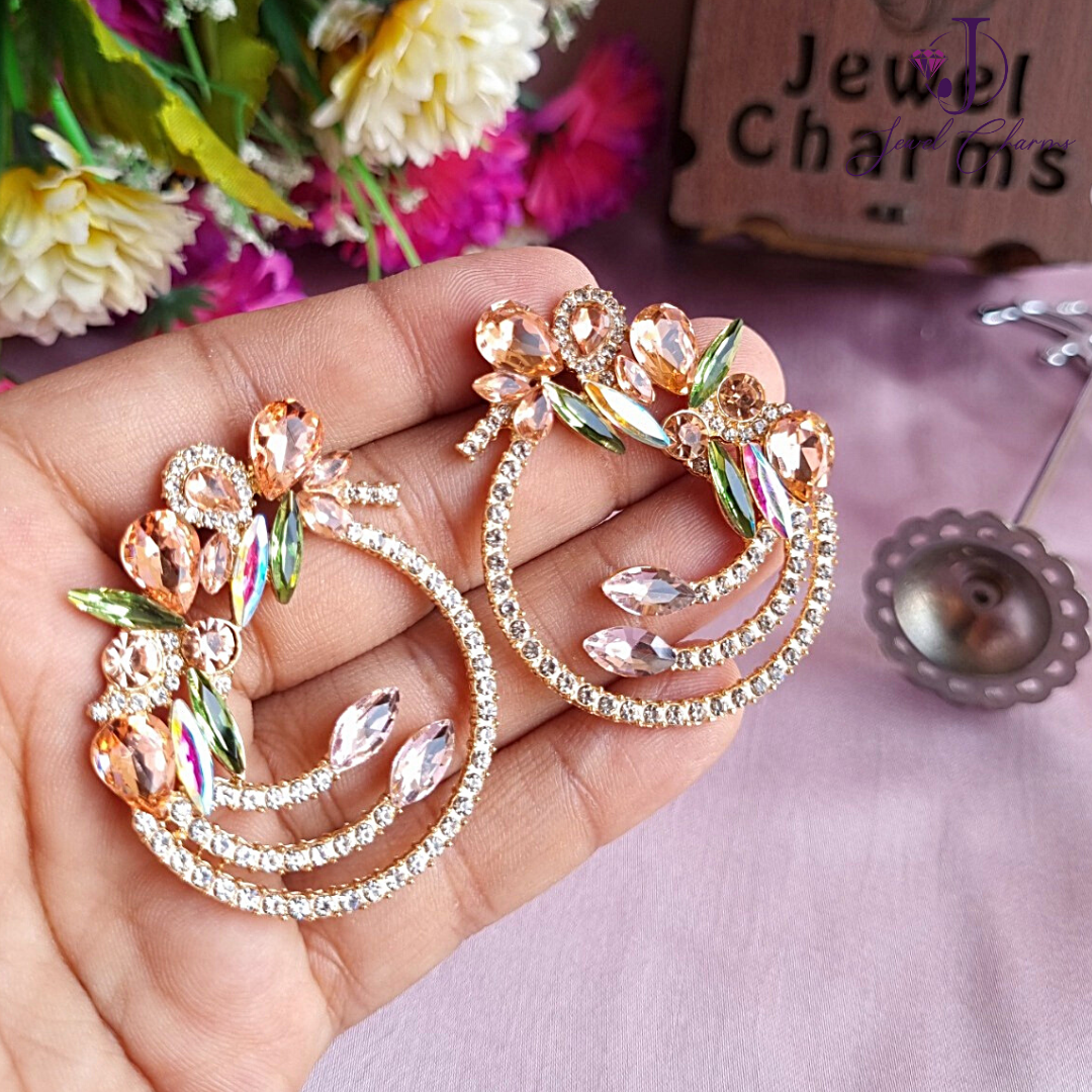 Green Champagne Garland Disc Earrings Big Size JCEC 36