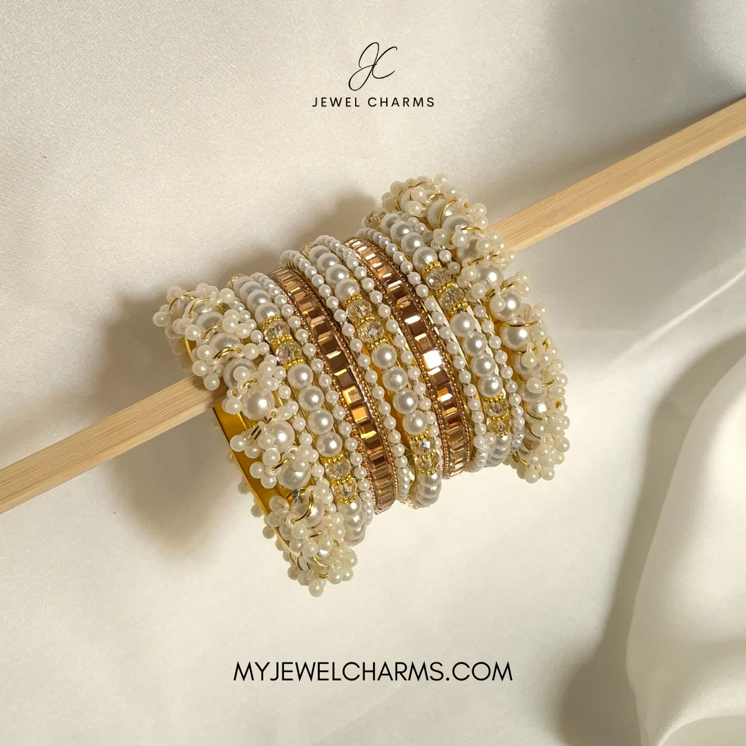 Champagne Pearl Vaganza Gajra Bangles Choorian Set