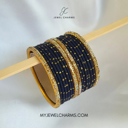 Royal Dark Blue Rainbow Tetra Karra Bangles Set