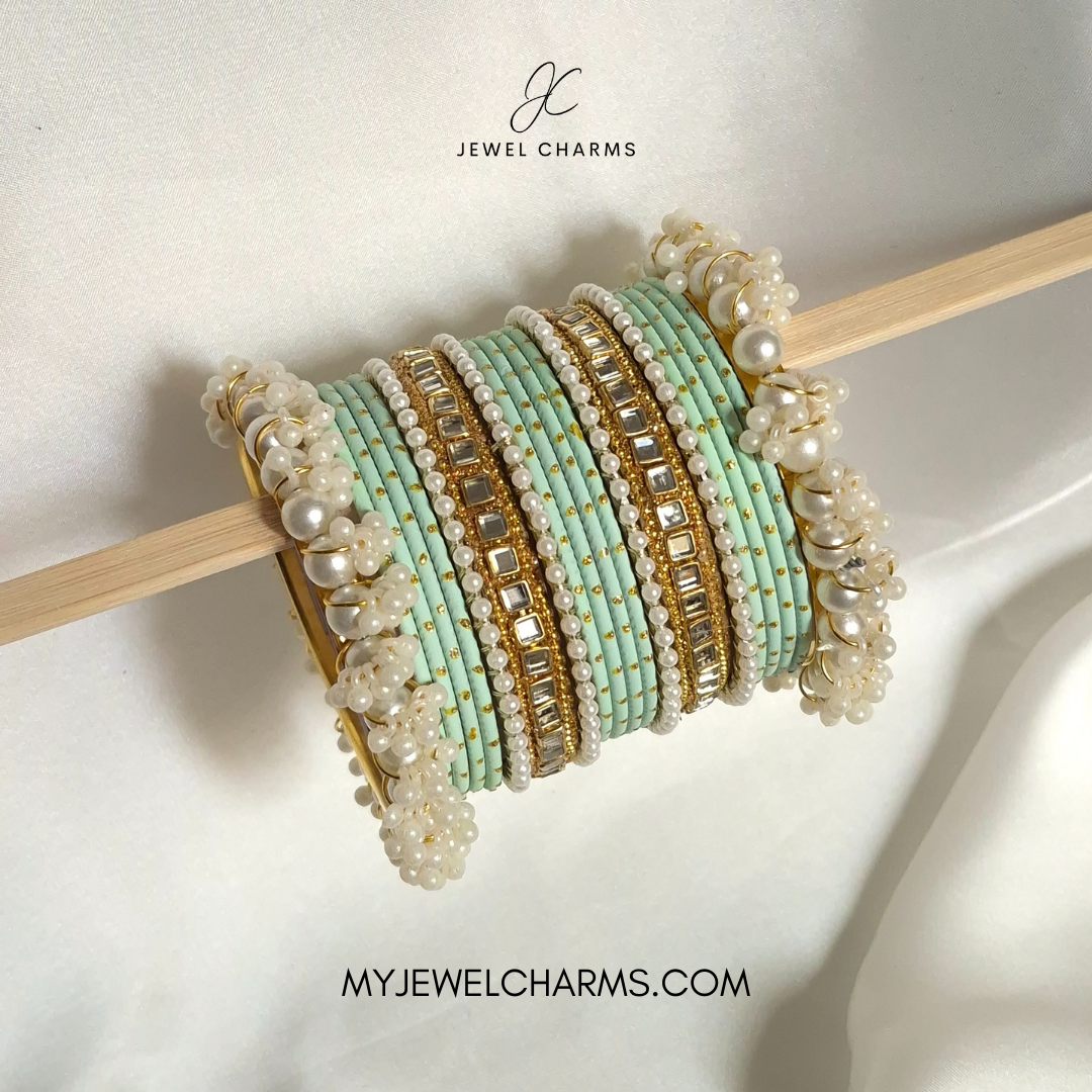 Sea green Double square Karra gajra bangles choorian set