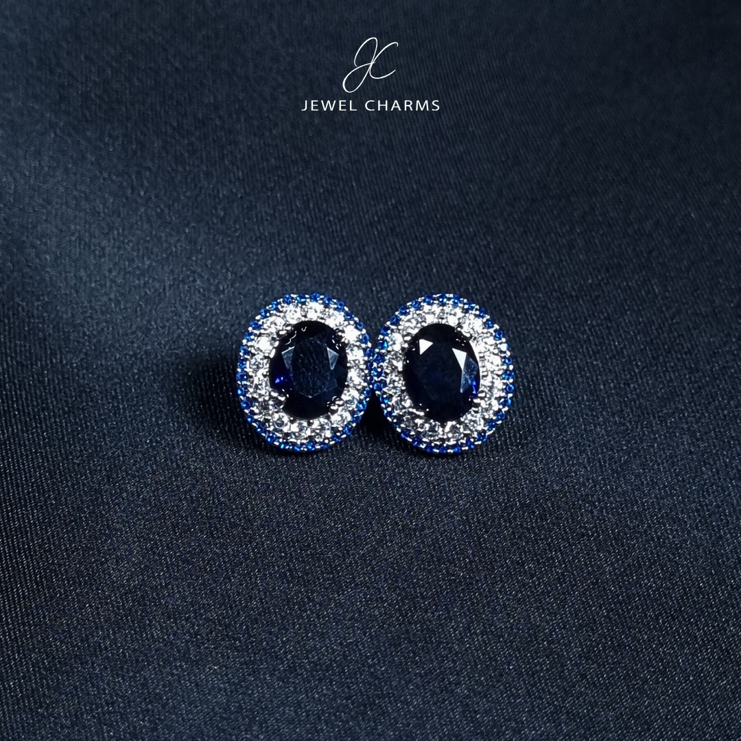 Blue Round Studs Zircon