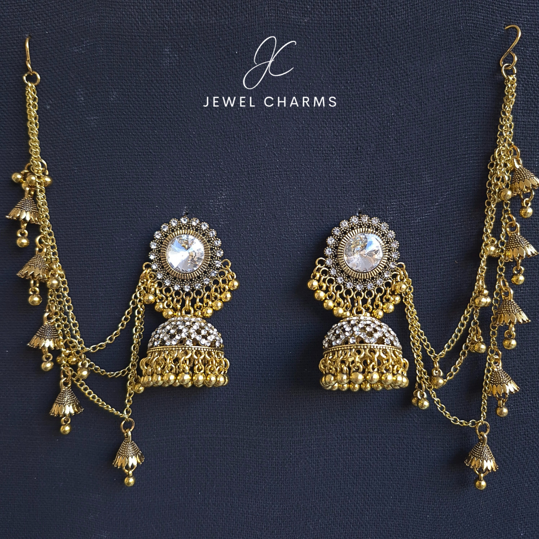 Jc 253 Mega Gemstone Golden Antique Triple Sahara Jhumkay