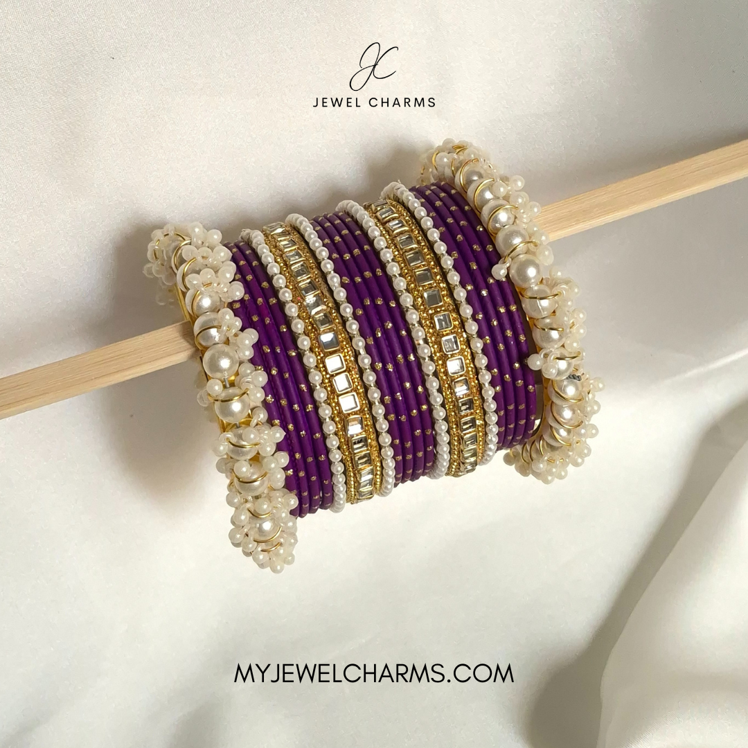 Purple Double square Karra gajra bangles choorian set