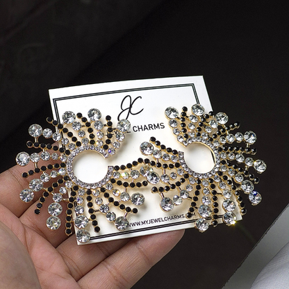 Jc 262 Black n White Large Constellation Earrings with Pearls