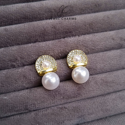 Semi circle studded pearl earrings