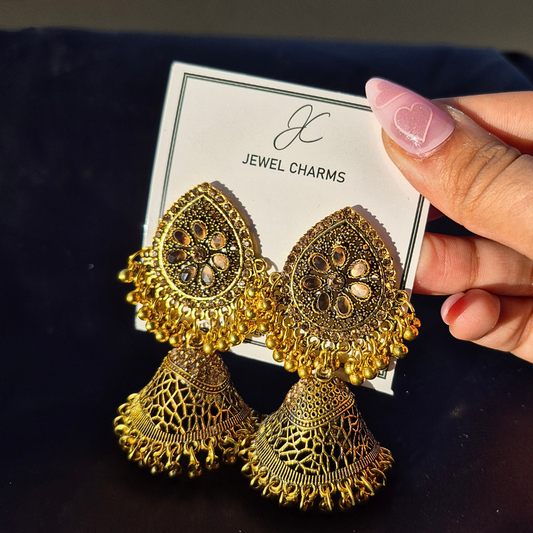 Golden Mughal textured gajra jhumka