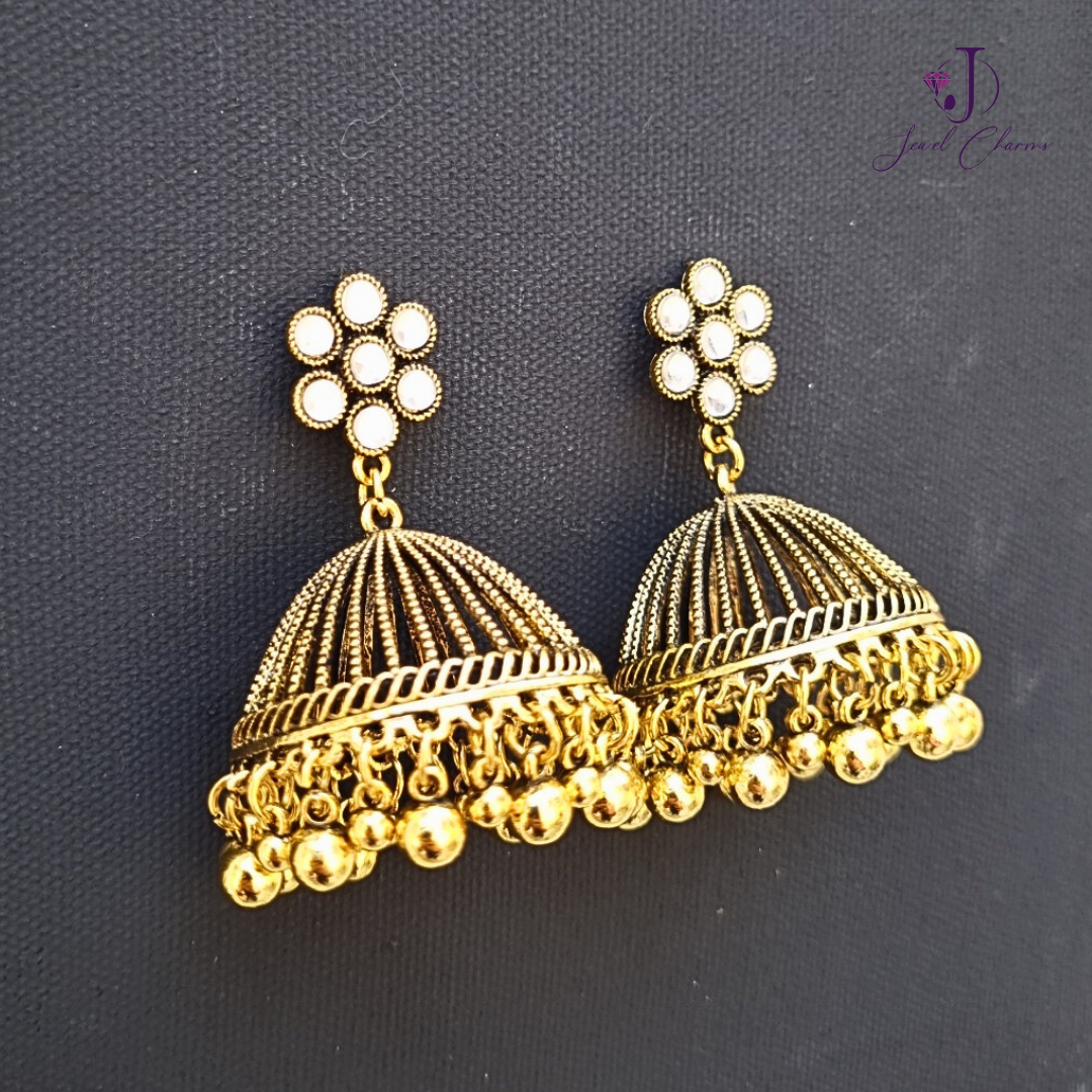 Honey Comb Katora Jhumka Golden