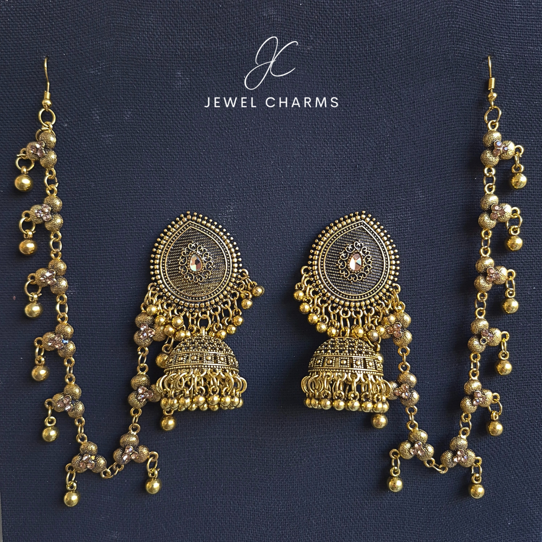 Jc 254 Mughal Teardrop Sahara Golden Antique Jhumkay