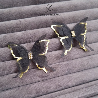 Black Net Butterfly Earrings Golden Base