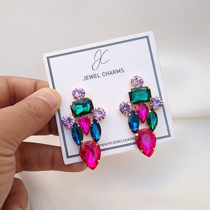 Multi Pink Blue Green tri gem earrings