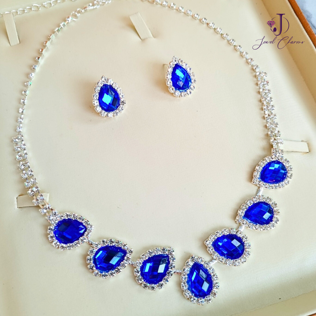 Premium Deep Blue Azure gemstone Zircon necklace set with earrings