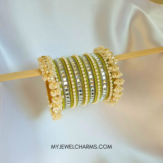 Light Green Tetra Silver Karra Bangles Set