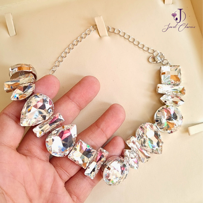 Premium Abstract Crystal Silver Choker Thick Gems