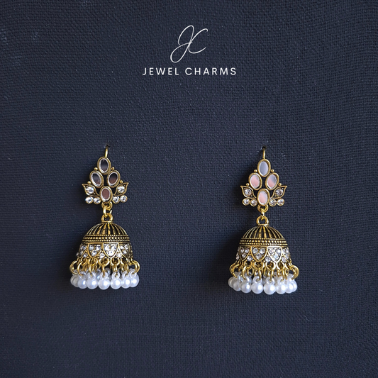 Golden Penta Sheesha Jhumki with white Pearls