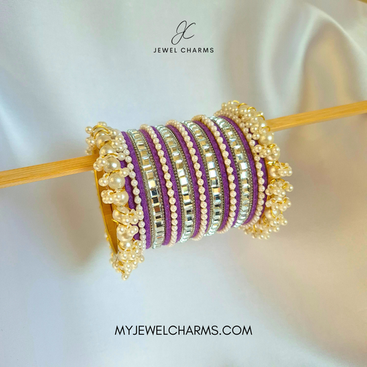 Lilac Tetra Silver Karra Bangles Set