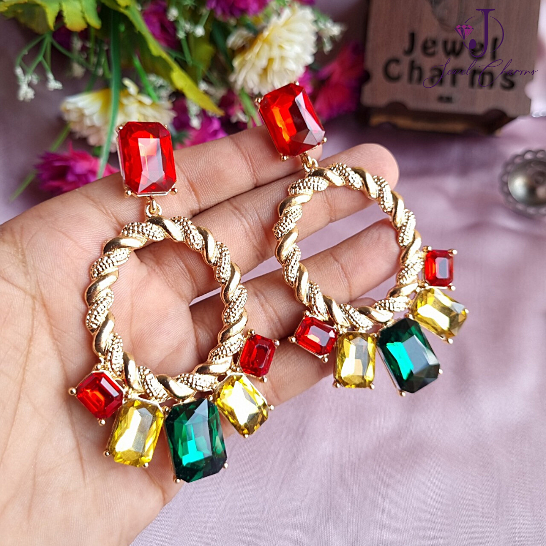 Multi Red Twisted Rope Earrings