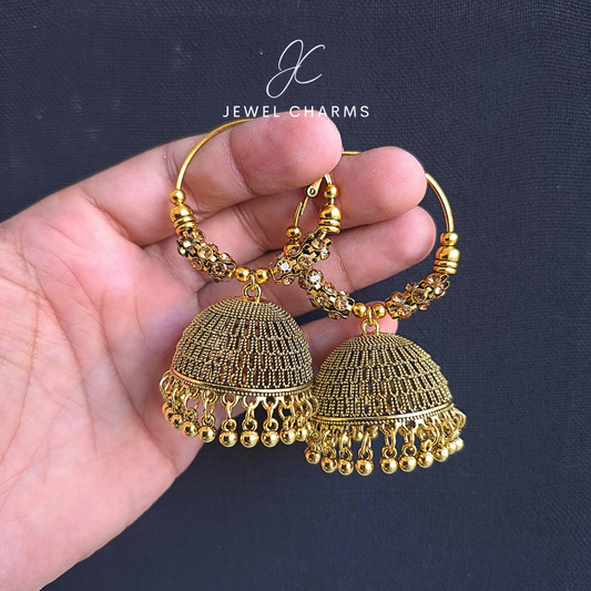 Rugged Pearls Chand Baali Golden Antique Jhumka