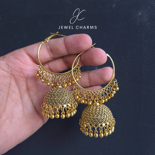 Jc 216 Hoops Golden Antique Scale Texture Jhumka