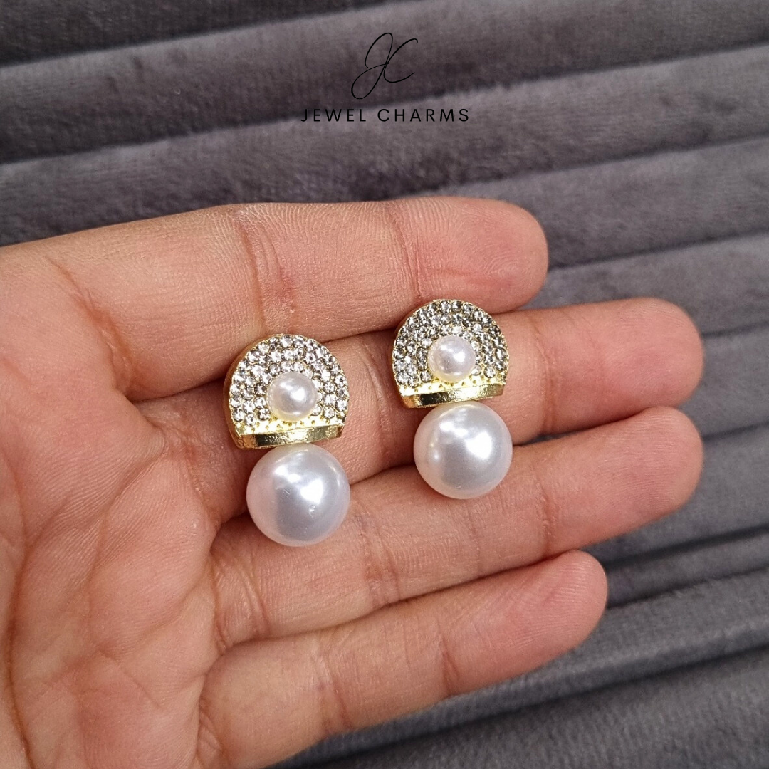 Semi circle studded pearl earrings