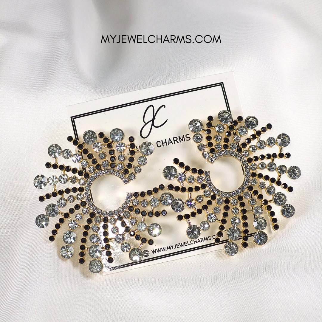 Jc 262 Black n White Large Constellation Earrings with Pearls