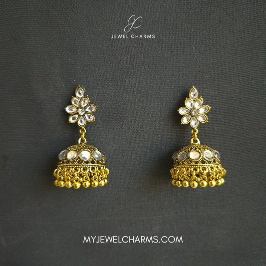 Jcec 326 Golden Antique Sheesha Flower Jhumki