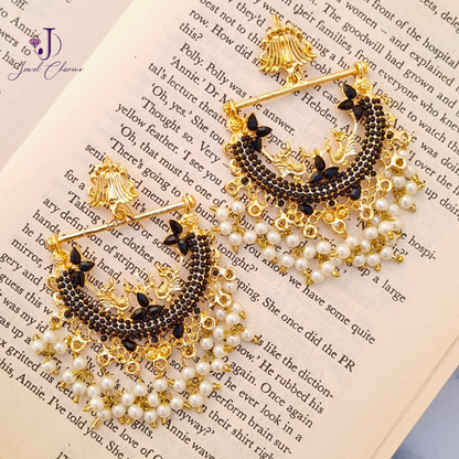 Black Nauratan Chand Baali Golden Pearls