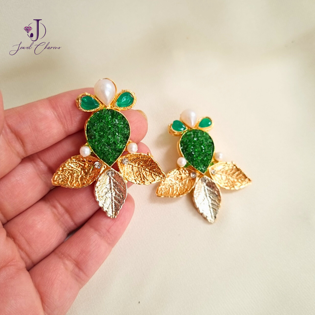 Tri Leaf green Crush Turkish Earrings